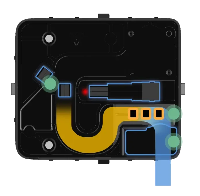 NextPM internal architecture showing the air path, optical elements and outlet flow